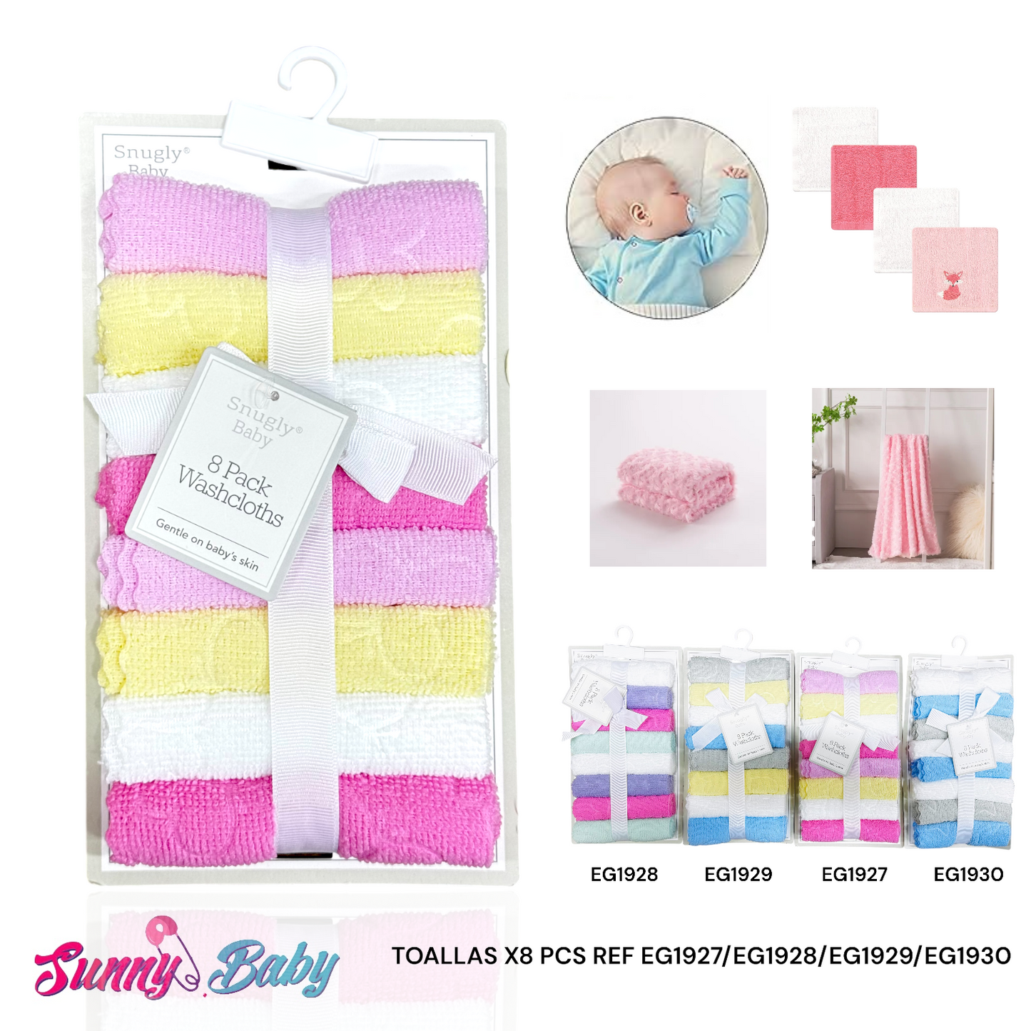 🛁 Kit Toallas para Bebé x8 – Ultra Suaves 🌸 Súper Absorbentes 💧 y Multiusos ✨
