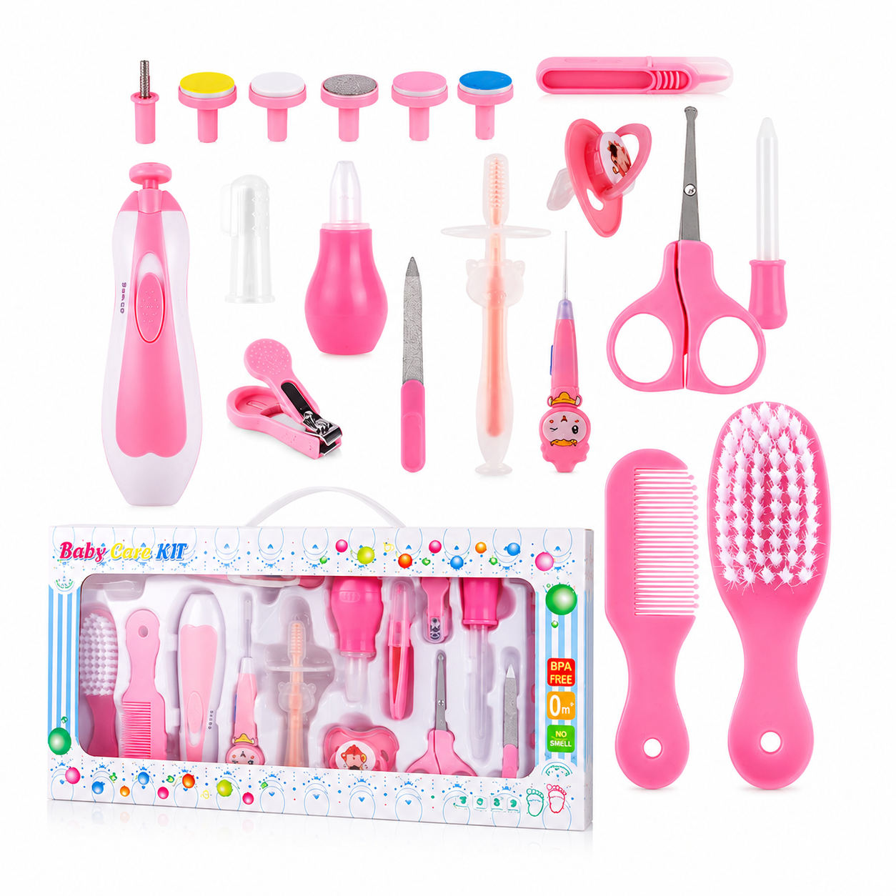 Todo lo que necesitas para el cuidado e higiene de tu bebé en un solo kit. Este práctico set incluye accesorios esenciales diseñados especialmente para brindar comodidad, seguridad y delicadeza en el cuidado diario de los más pequeños.

✨ Características:
• Kit completo de cuidado e higiene para bebé.
• Incluye accesorios para uñas, cabello, higiene y cuidado personal.
• Materiales seguros y delicados para bebés.
• Diseño práctico y fácil de usar.
• Ideal para recién nacidos y bebés.
• Disponible en colores