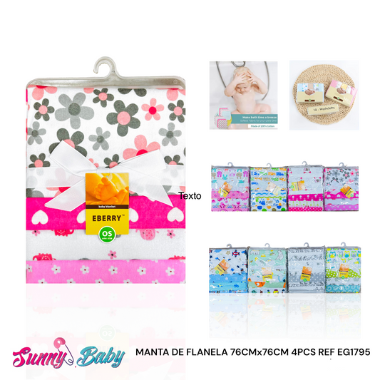 🌸🍼 Manta de Flanela 76x76 cm x4 – Suavidad y Calidez para tu Bebé