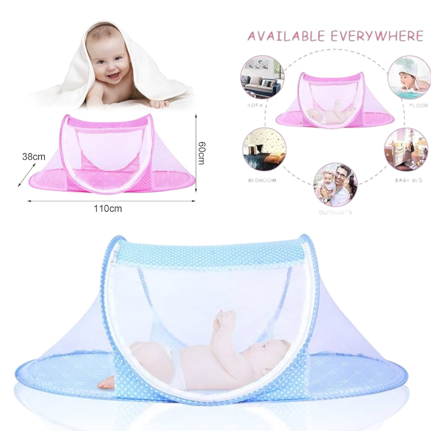 Protege el descanso de tu bebé de forma segura y cómoda con nuestro mosquitero para bebé. Diseñado para brindar tranquilidad a los padres y mayor comodidad a los pequeños, crea una barrera efectiva contra mosquitos, insectos y otros agentes externos.

Su diseño ligero y transpirable permite una excelente circulación de aire, manteniendo al bebé fresco y protegido en todo momento. Ideal para usar en la cuna, coche, corral o durante viajes.

✨ Beneficios:
Protección contra mosquitos e insectos.
Material suave