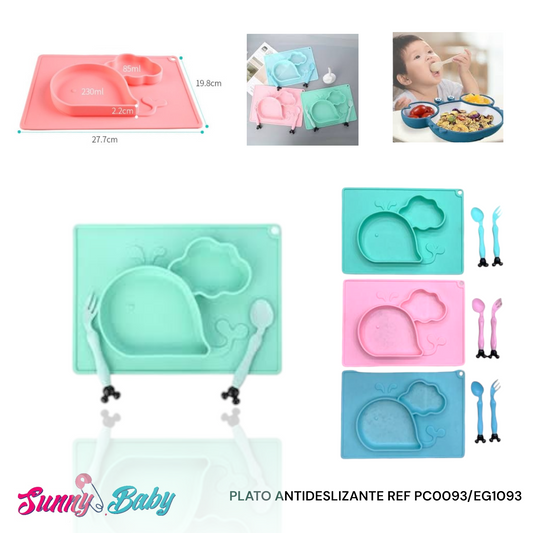 🍽️🧡 Plato Antideslizante – Comidas seguras y divertidas